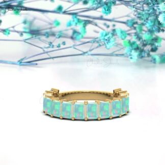 Halfway Engagement Band In Real 14k Gold Fire Opal 2.8 Ct Gemstone Eternity Ring