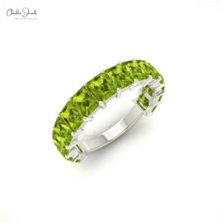 Genuine Peridot Half Eternity Band In 14k Solid Gold