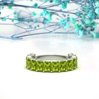 Genuine Peridot Half Eternity Band In 14k Solid Gold
