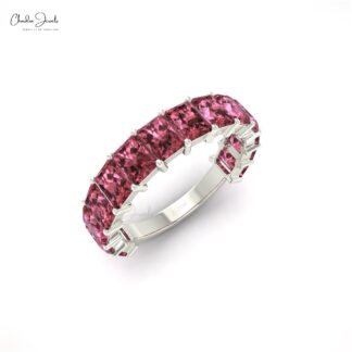 Octagon Stacking Ring With 4x3mm Pink Tourmaline Half Eternity Bands In 14k Real Gold
