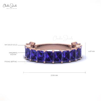 Half Eternity Tanzanite Gemstone Band 14k Real Gold Light Weight Stacking Ring For Women