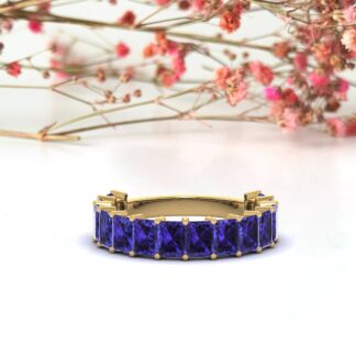 Half Eternity Tanzanite Gemstone Band 14k Real Gold Light Weight Stacking Ring For Women