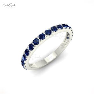 0.51Cts Natural Blue Sapphire Band Round Half Eternity Band