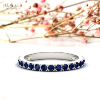 0.51Cts Natural Blue Sapphire Band Round Half Eternity Band