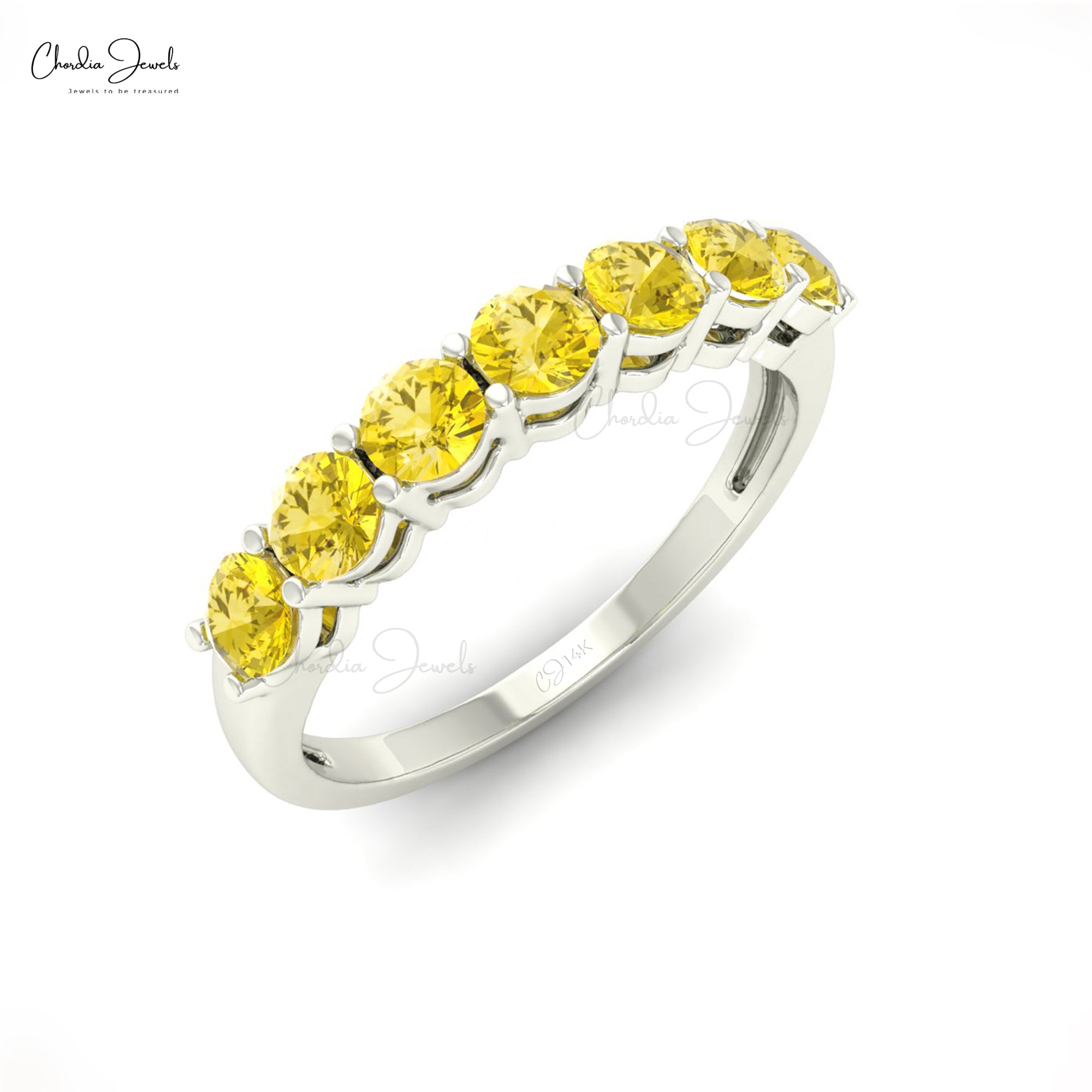 Natural Yellow Sapphire 7 Stone Ring With 0.70 Ct Gemstone 14k Real Gold Wedding Jewelry