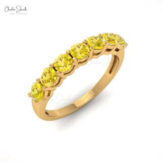 Natural Yellow Sapphire 7 Stone Ring With 0.70 Ct Gemstone 14k Real Gold Wedding Jewelry