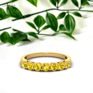Natural Yellow Sapphire 7 Stone Ring With 0.70 Ct Gemstone 14k Real Gold Wedding Jewelry