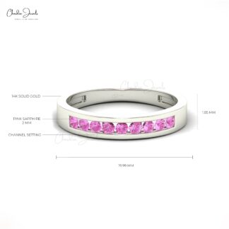 Nine Stone Half Eternity Band In Real 14k Gold Pink Sapphire 0.27Ct Gemstone Bridal Ring