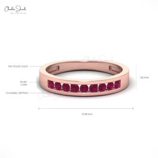 Half Eternity Ring In 14k Solid Gold Burma Ruby 2mm Brilliant Cut Gemstone Ring