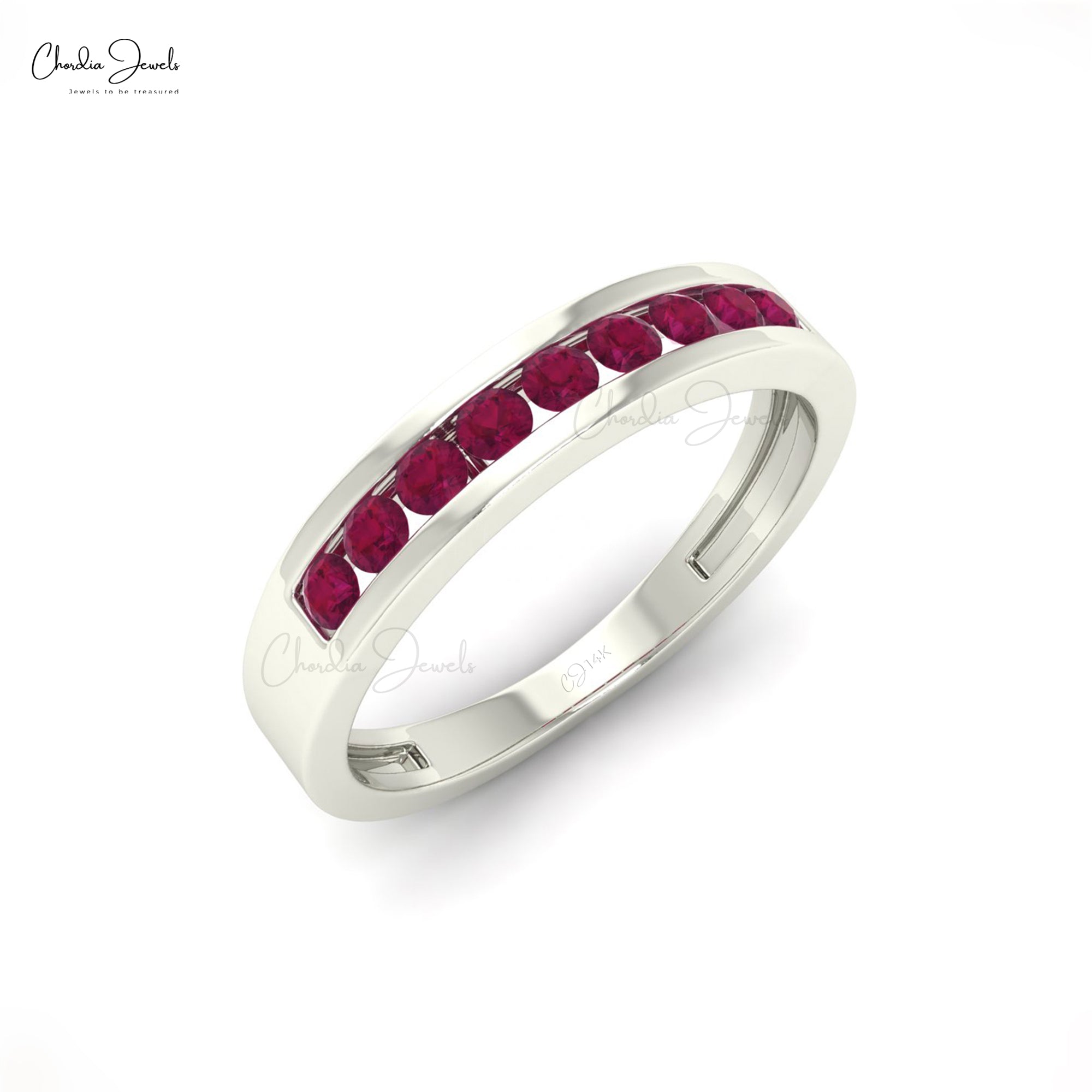 Half Eternity Ring In 14k Solid Gold Burma Ruby 2mm Brilliant Cut Gemstone Ring