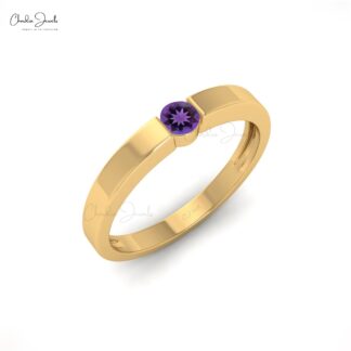 Natural 0.10ct Amethyst Gemstone Solitaire Ring 14K Solid Gold Simple Birthstone Ring