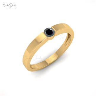 Genuine Black Diamond Solitaire Ring In 14k Real Gold Engagement Fine Jewelry For Women