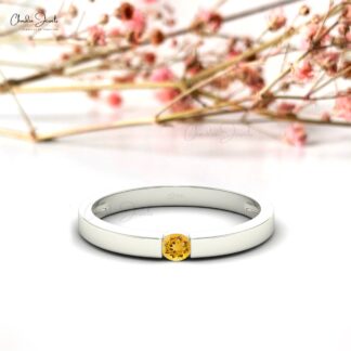 Natural 14K Solid Gold Round Cut Citrine Solitaire Ring