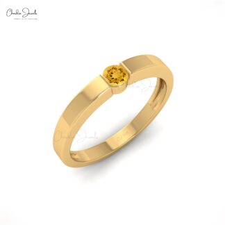 Natural 14K Solid Gold Round Cut Citrine Solitaire Ring