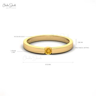 Natural 14K Solid Gold Round Cut Citrine Solitaire Ring