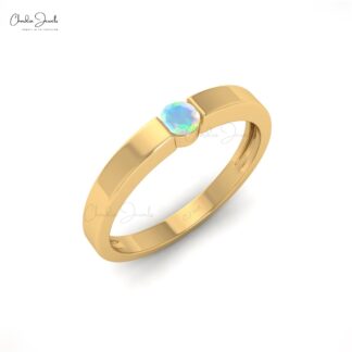 Gemstone Wedding Ring With 0.08 Ct Fire Opal 14k Real Gold Solitaire Rings For Her