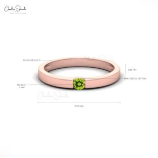 Genuine Round Cut Green Peridot Solitaire Ring For Gift