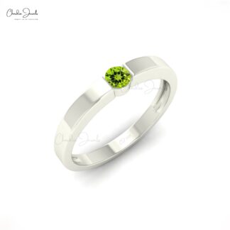 Genuine Round Cut Green Peridot Solitaire Ring For Gift