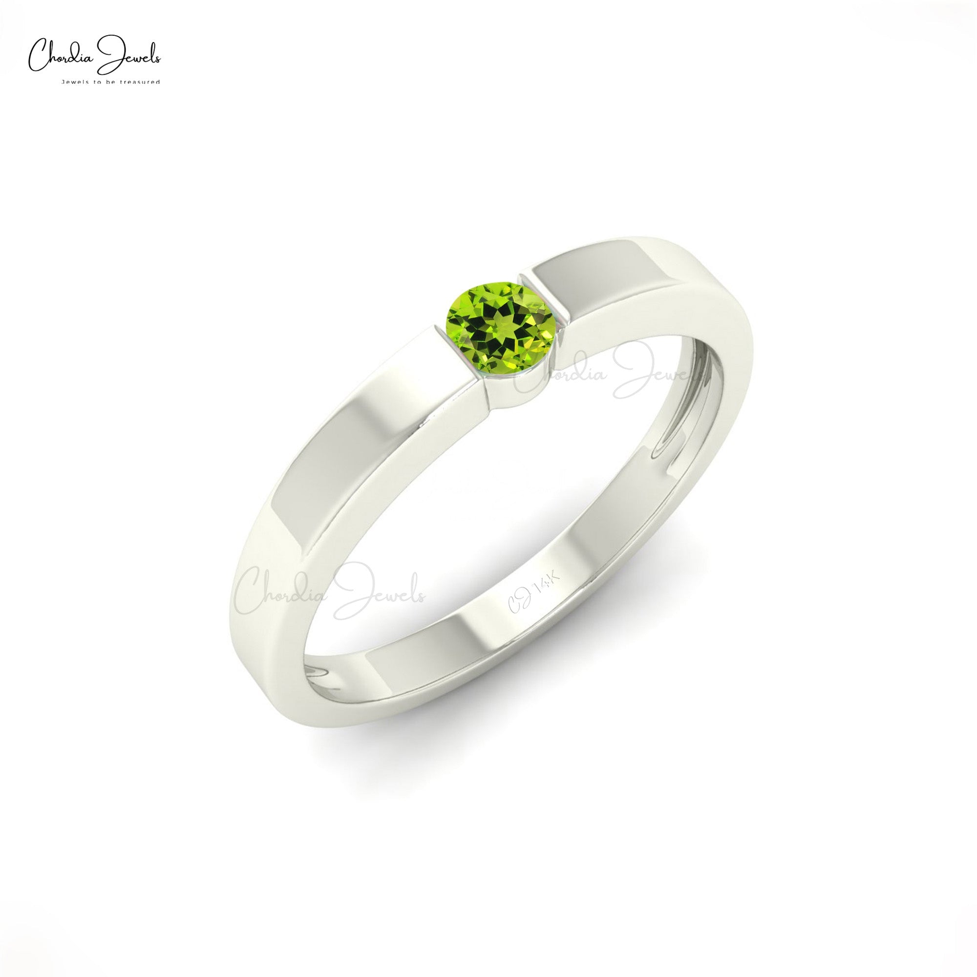 Genuine Round Cut Green Peridot Solitaire Ring For Gift