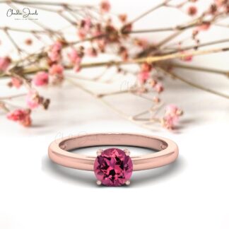 Gemstone Wedding Ring With 0.57 Ct Pink Tourmaline Solitaire Ring In 14k Solid Gold
