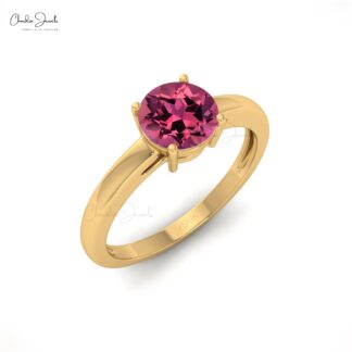 Gemstone Wedding Ring With 0.57 Ct Pink Tourmaline Solitaire Ring In 14k Solid Gold