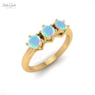 Round Cut 3 Stone Ring In 14k Solid Gold Fire Opal October Birthstone Rings For Her