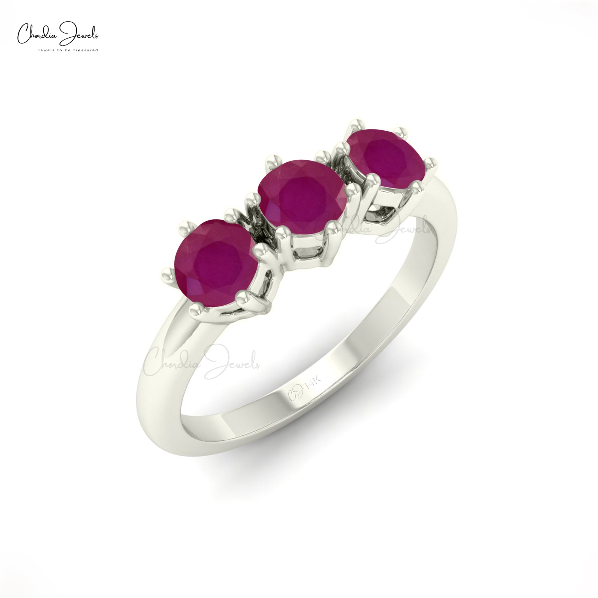 Pure 14k Gold 3 Stone Ring With 0.69 Ct Burma Ruby July Birthstone Handmade Rings