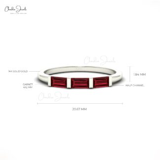 Natural Baguette Cut Garnet Three Stone Engagement Ring for Her