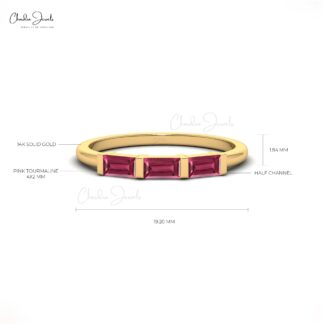 Pink Tourmaline 4X2MM Three Stone Engagement Ring for Women