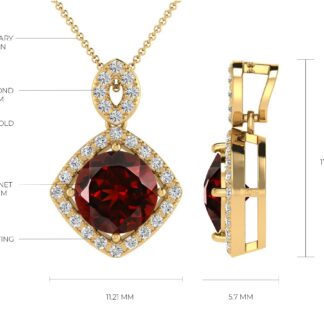 Genuine Garnet & White Diamond Pendant 1.65Ct Round Cut Halo Pendant In 14k Solid Gold Jewelry
