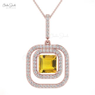 Genuine Citrine With Diamond Double Halo Pendant In 14k Gold