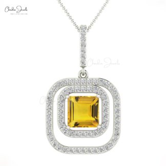 Genuine Citrine With Diamond Double Halo Pendant In 14k Gold