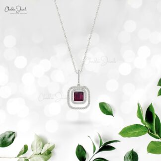Natural Rhodolite Garnet Dual Halo Pendant In 14k Pure Gold Diamond Hallmarked Jewelry