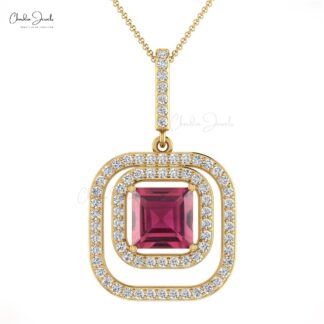 Natural Tourmaline Dual Halo Pendant With Diamond Pave Set In 14k Gold Dangle Jewelry
