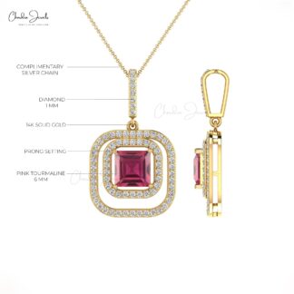 Natural Tourmaline Dual Halo Pendant With Diamond Pave Set In 14k Gold Dangle Jewelry