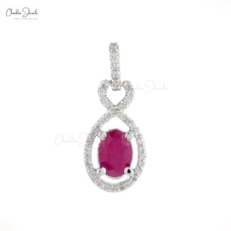 Infinity Art Deco Style Pendant In 14k Yellow Gold Burma Ruby Halo Diamond Bridal Necklace