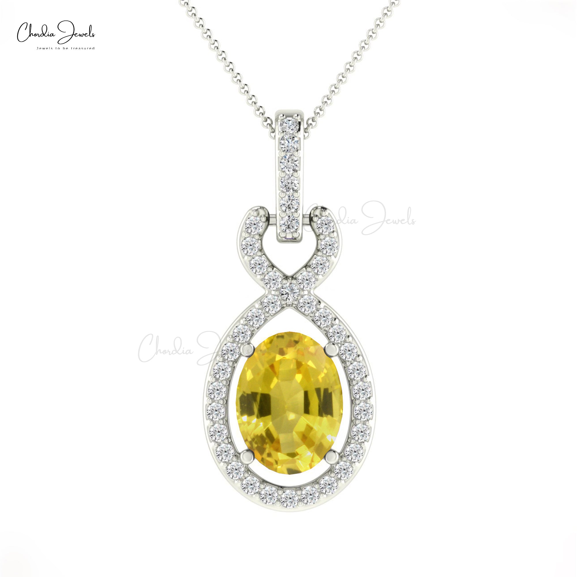 Halo Diamond Bail Pendant In 14k Real Gold Yellow Sapphire 0.71 Ct Oval Wedding Necklace