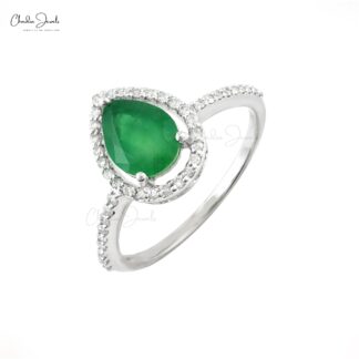 Natural Zambia Emerald Solitaire Halo Ring