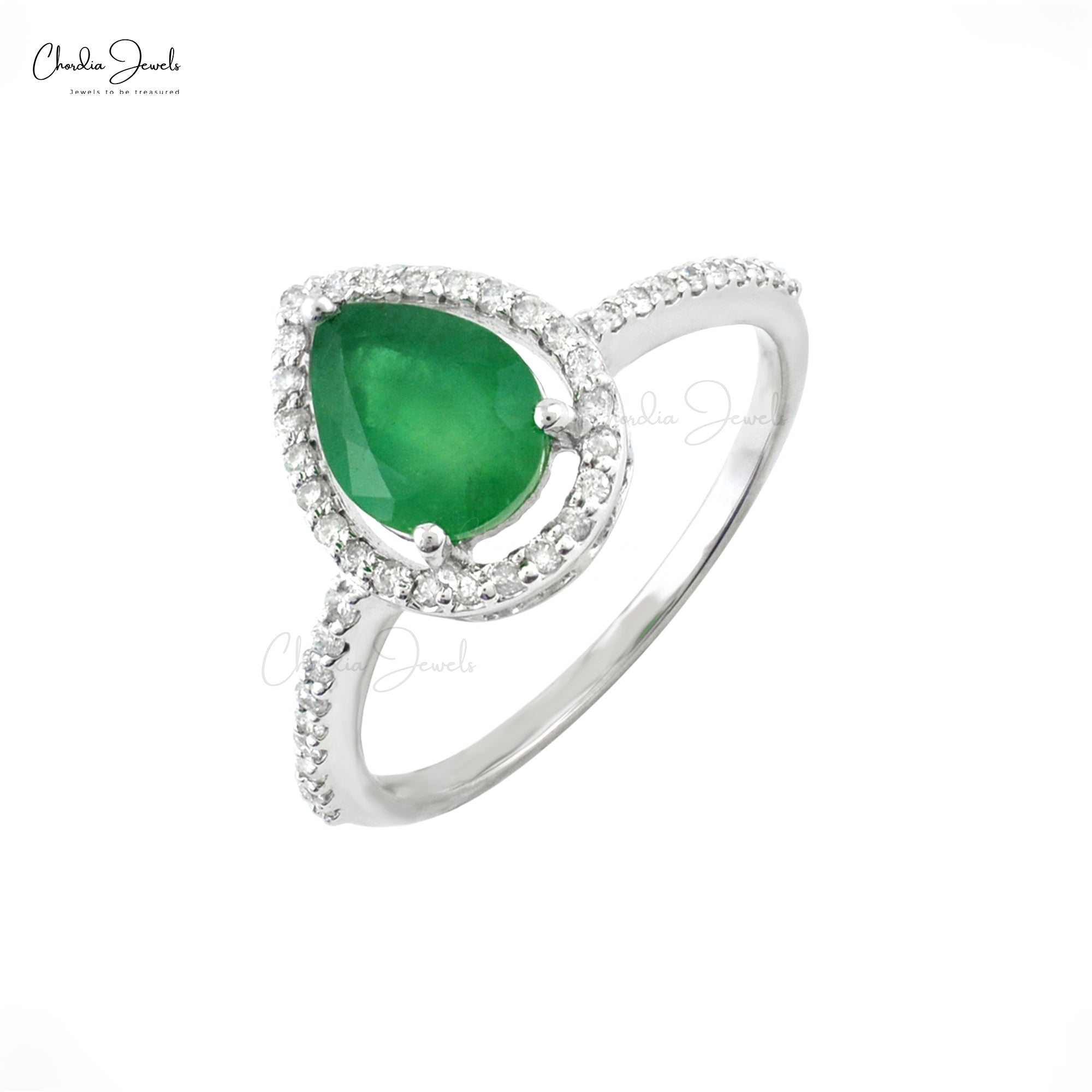 Natural Zambia Emerald Solitaire Halo Ring