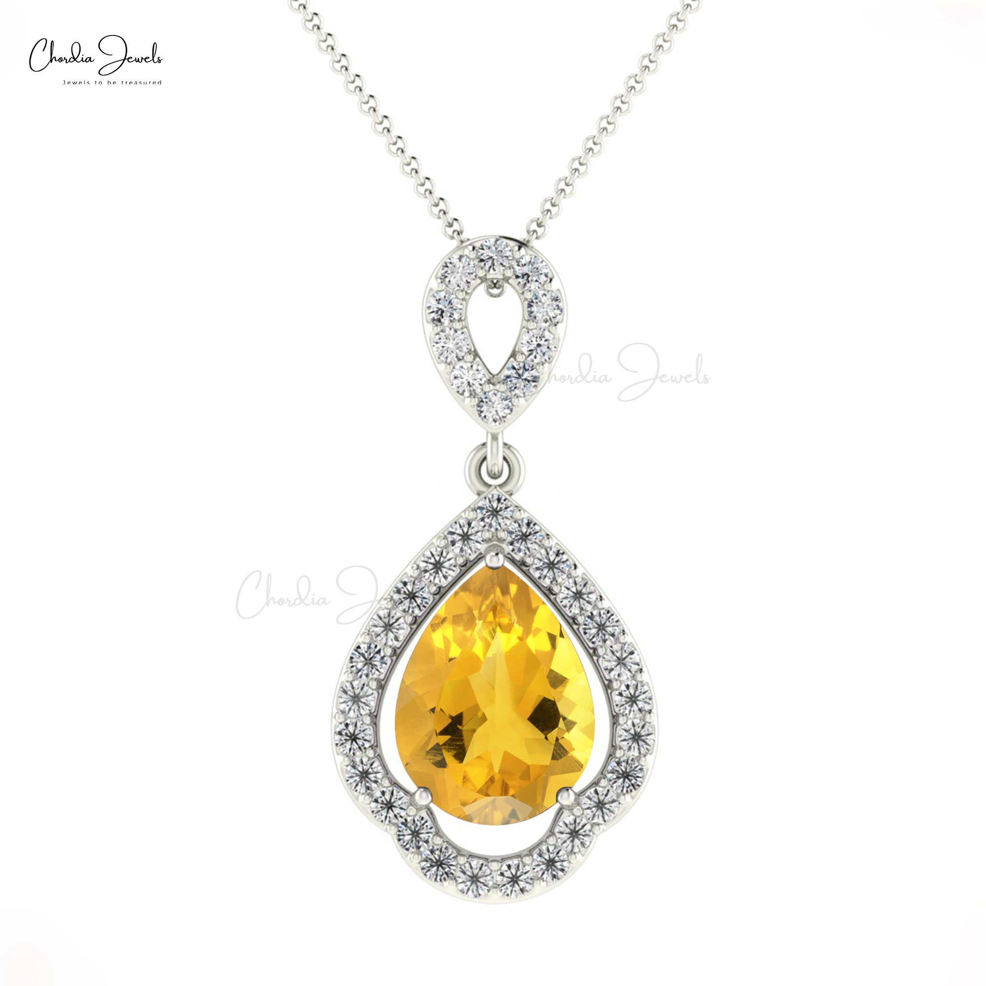 Genuine Citrine & Diamond Halo Pendant In 14k Real Gold