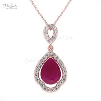 Natural Ruby & Diamond Minimalist Art Deco Pendant For Gift