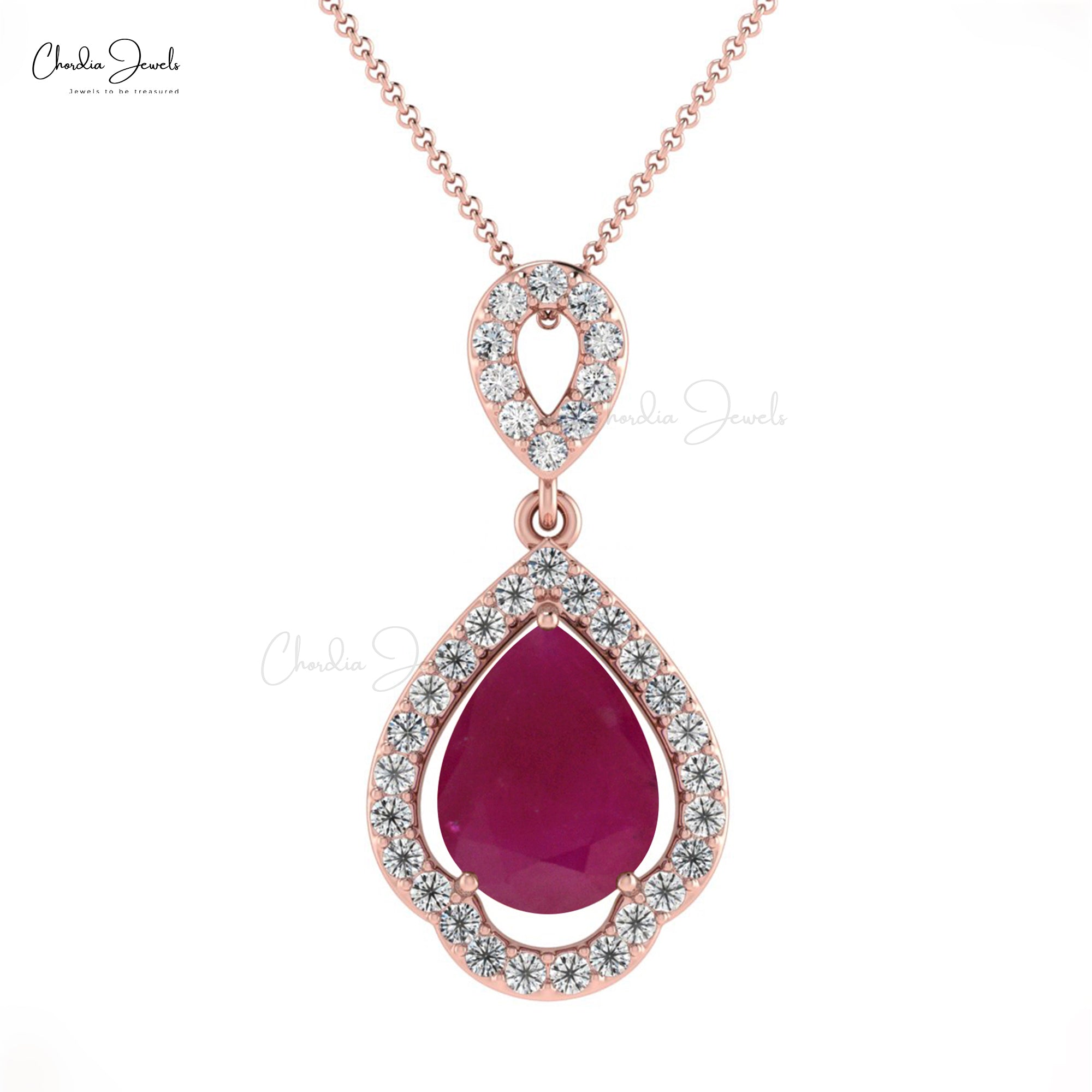 Natural Ruby & Diamond Minimalist Art Deco Pendant For Gift