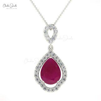 Natural Ruby & Diamond Minimalist Art Deco Pendant For Gift
