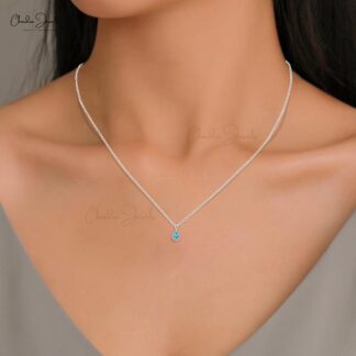 Pear Cut Swiss Blue Topaz & Round Cut Diamond Art Deco Pendant