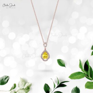 Natural Yellow Sapphire & Round Cut Diamond Art Deco Pendant