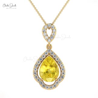 Natural Yellow Sapphire & Round Cut Diamond Art Deco Pendant
