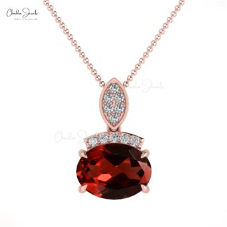 High Quality Garnet & Round Diamond Dainty Pendant for Engagement