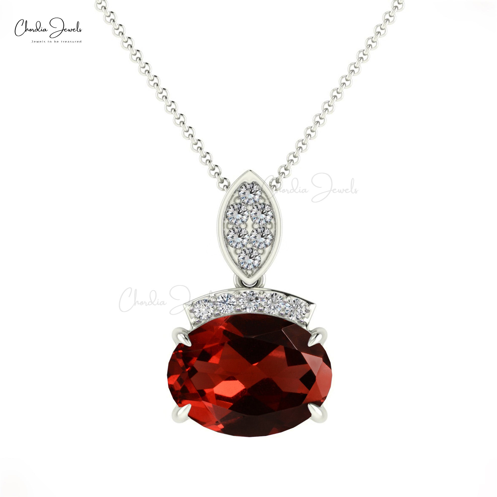 High Quality Garnet & Round Diamond Dainty Pendant for Engagement