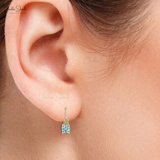 Gemstone Push Back Studs In 14k Yellow Gold Aquamarine Pave Diamond Earrings For Mom