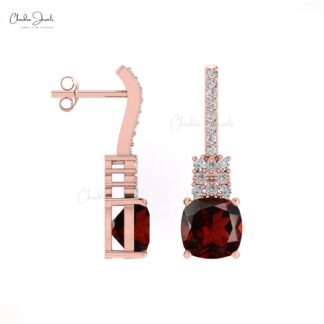 Natural Garnet & Round Cut Diamond Studded Earring In For Woman